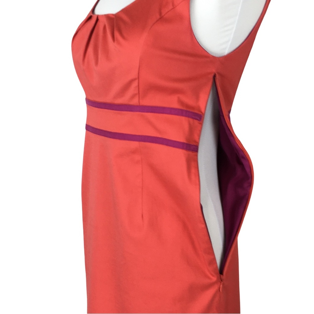 Boden Coral Peach with Fuchsia Ribbon Detail Sleeve Sheath Midi Dress size 8 - Picture 12 of 15